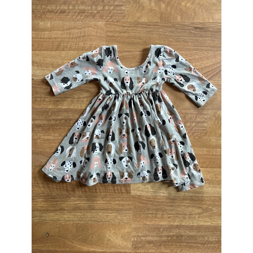 TAYLOR JOELLE Girls Dog Print Long Sleeve scoop back Dress